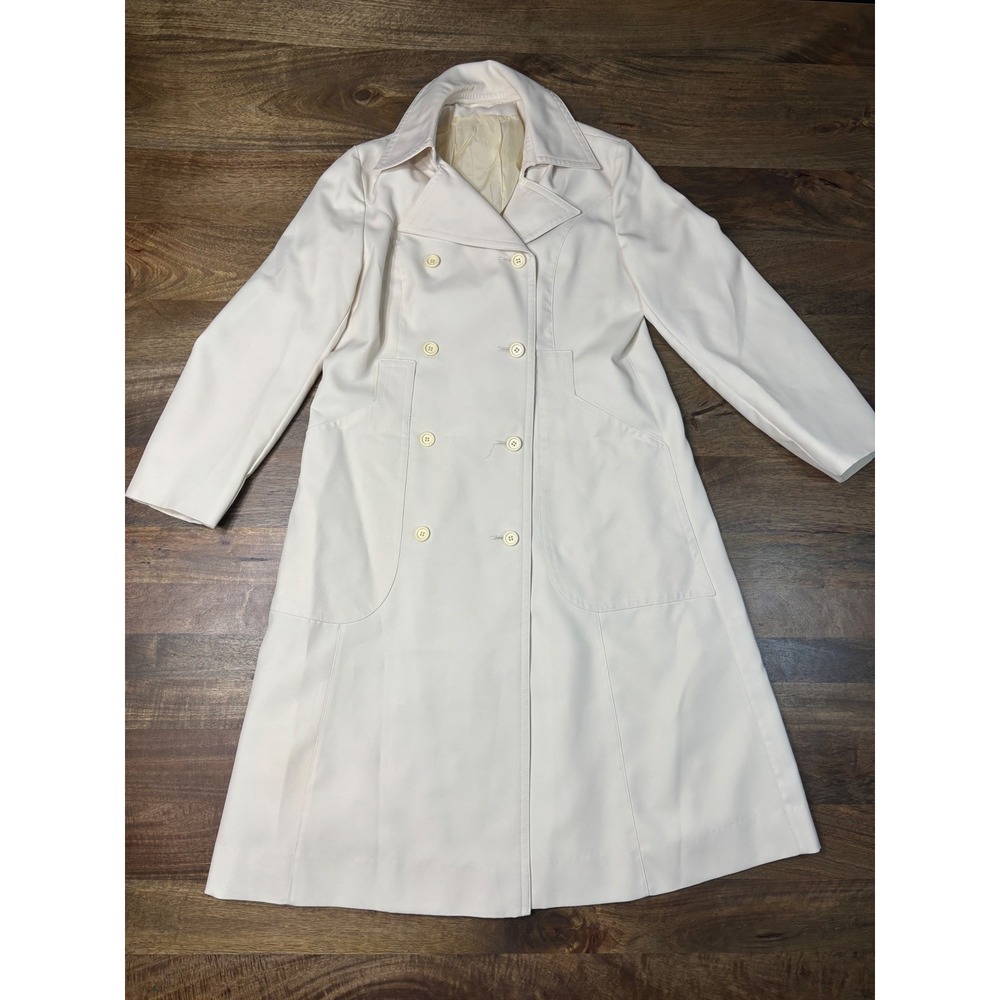Vintage Alligator Cream Trench Coat Double Breasted Rain Jacket Off White Sz 10